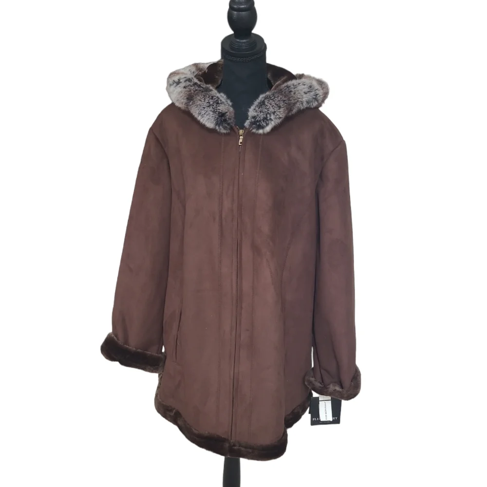 Vintage NWT Fleet Street women's hooded faux fur shearling coat 2X, new - Picture 3 of 16